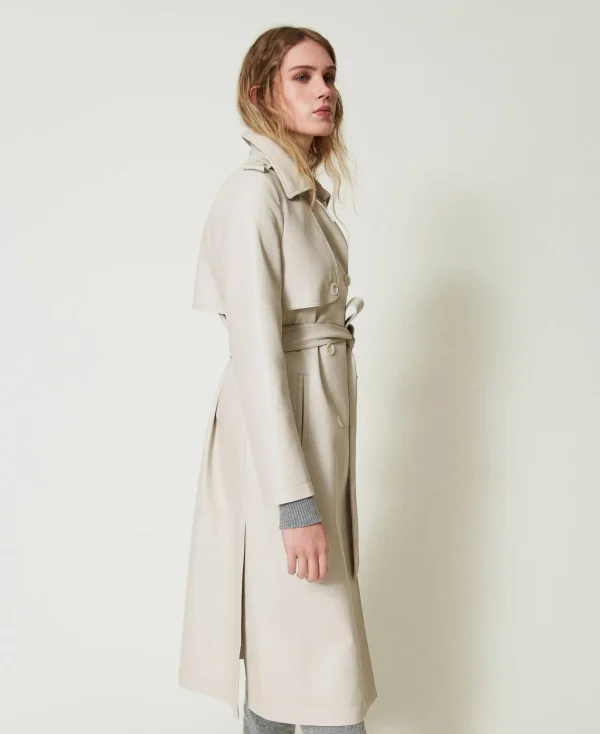 trench_long_enduit_avec_c_3.webp Manteaux Et Trenchs*TWINSET Milano Trench Long Enduit Avec Ceinture Blanc « Old White »