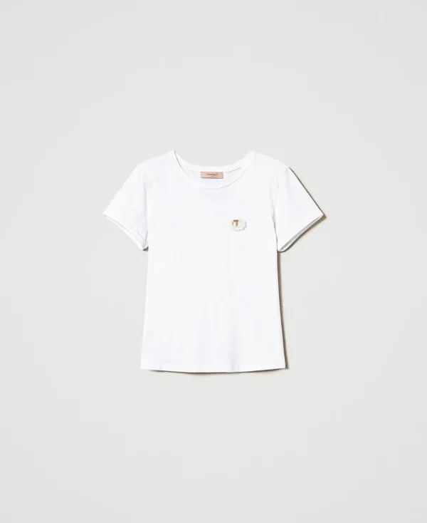 T-Shirts Et Tops*TWINSET Milano T-shirt Ajusté Avec Broche Crochet Blanc