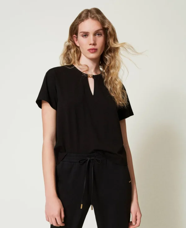 T-Shirts Et Tops*TWINSET Milano T-shirt Avec Barrette Cœur Noir