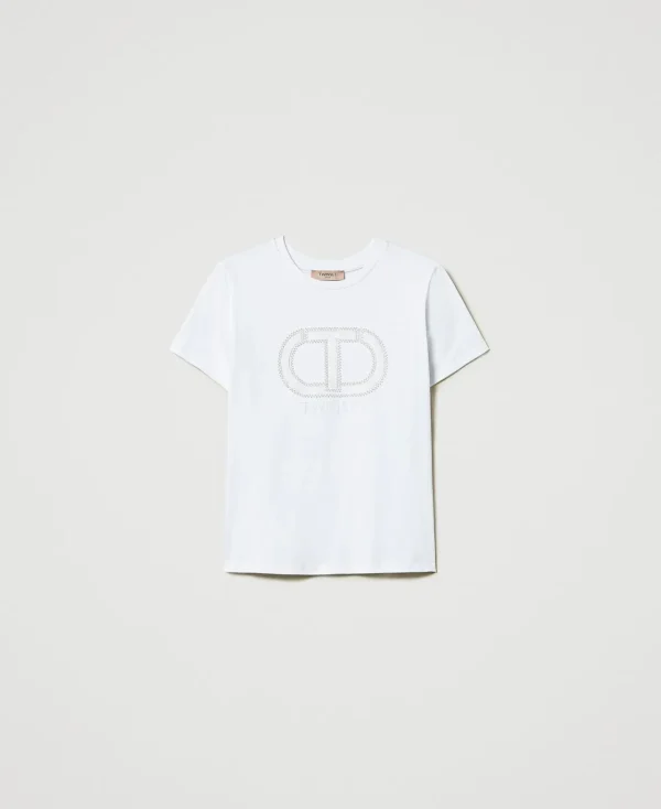T-Shirts Et Tops*TWINSET Milano T-shirt Avec Broderie Siglée Oval T Blanc