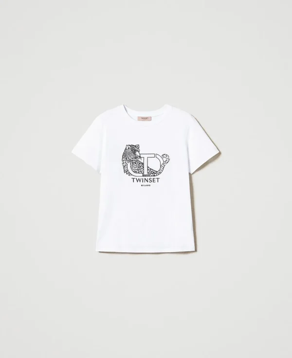 tshirt_avec_broderie_sigl_1.webp T-Shirts Et Tops*TWINSET Milano T-shirt Avec Broderie Siglée Et Jaguar Blanc