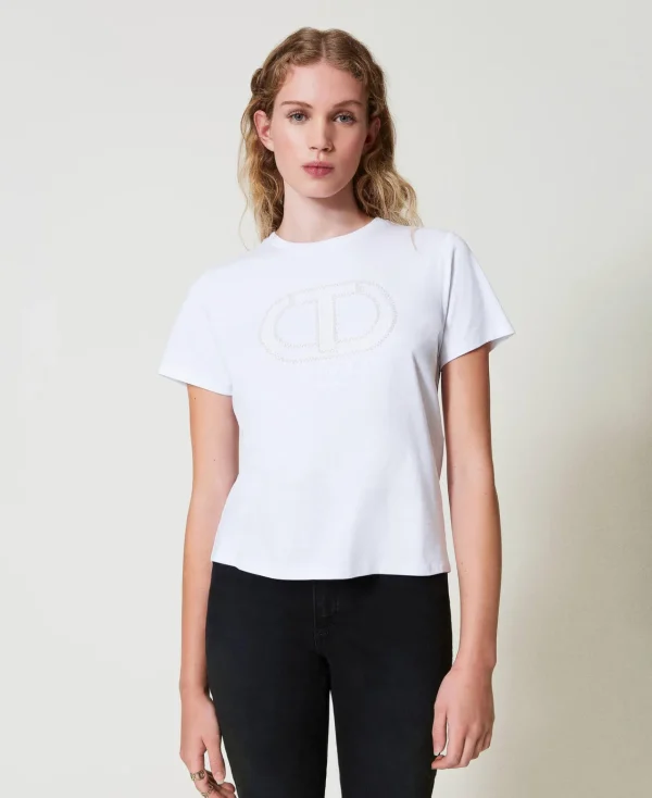 T-Shirts Et Tops*TWINSET Milano T-shirt Avec Broderie Siglée Oval T Blanc