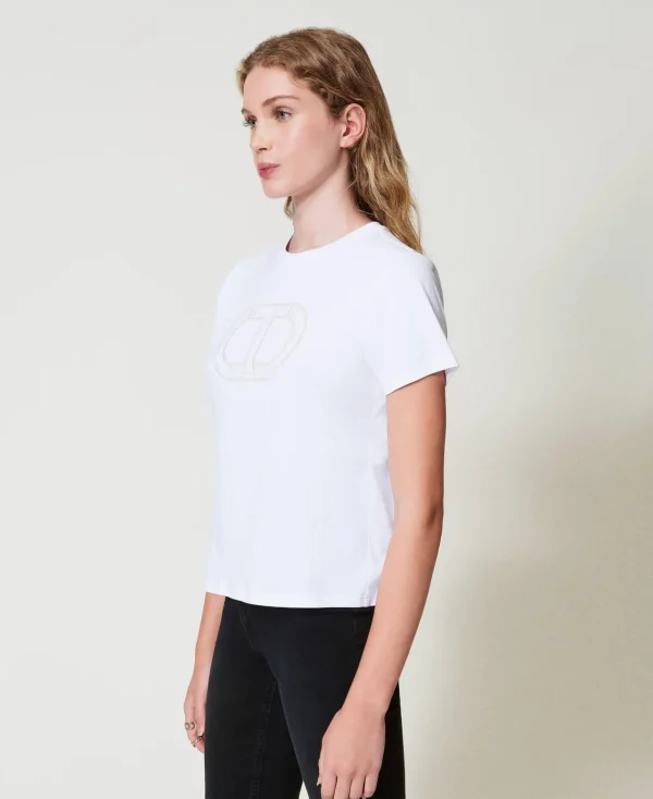 T-Shirts Et Tops*TWINSET Milano T-shirt Avec Broderie Siglée Oval T Blanc