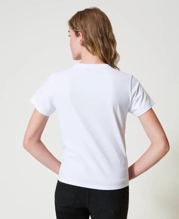 T-Shirts Et Tops*TWINSET Milano T-shirt Avec Broderie Siglée Oval T Blanc