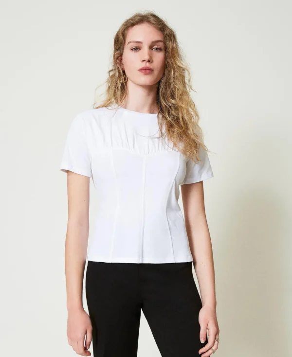 tshirt_avec_construction__0.webp T-Shirts Et Tops*TWINSET Milano T-shirt Avec Construction Bustier Blanc