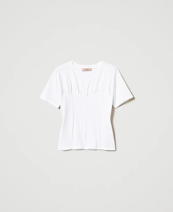 tshirt_avec_construction__1.webp T-Shirts Et Tops*TWINSET Milano T-shirt Avec Construction Bustier Blanc