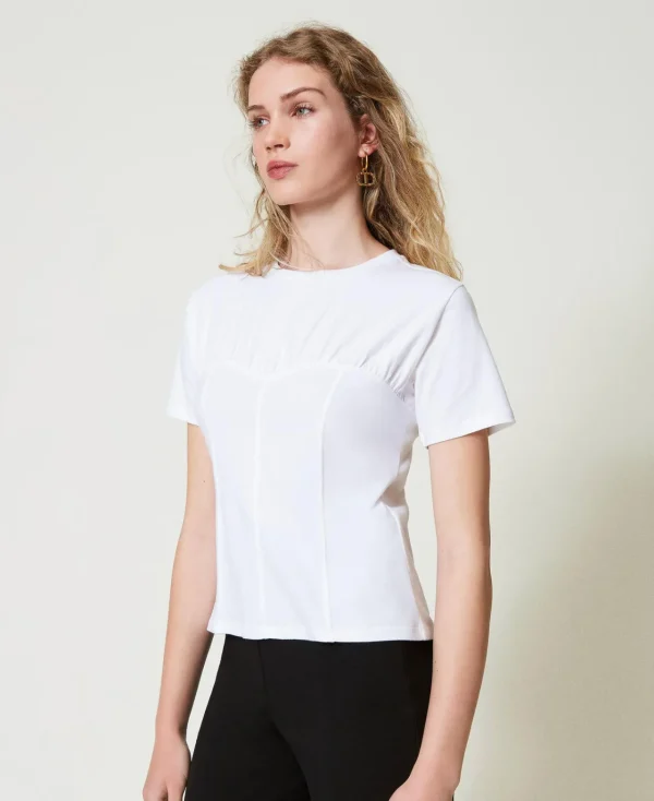 tshirt_avec_construction__2.webp T-Shirts Et Tops*TWINSET Milano T-shirt Avec Construction Bustier Blanc