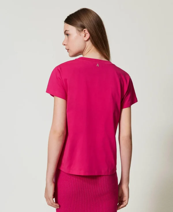 tshirt_avec_franges_brode_4.webp T-Shirts Et Tops*TWINSET Milano T-shirt Avec Franges Brodées Super Pink