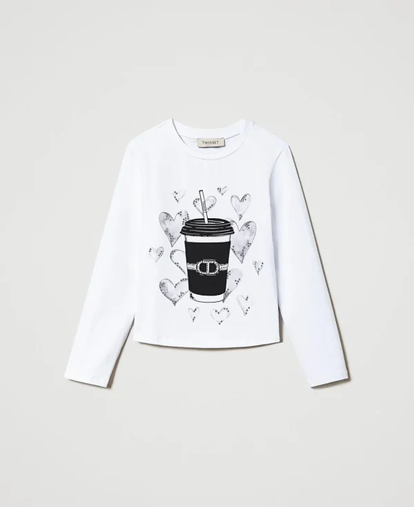 tshirt_avec_imprim_et_str_1.webp T-Shirts Et Tops*TWINSET Milano T-shirt Avec Imprimé Et Strass Off White