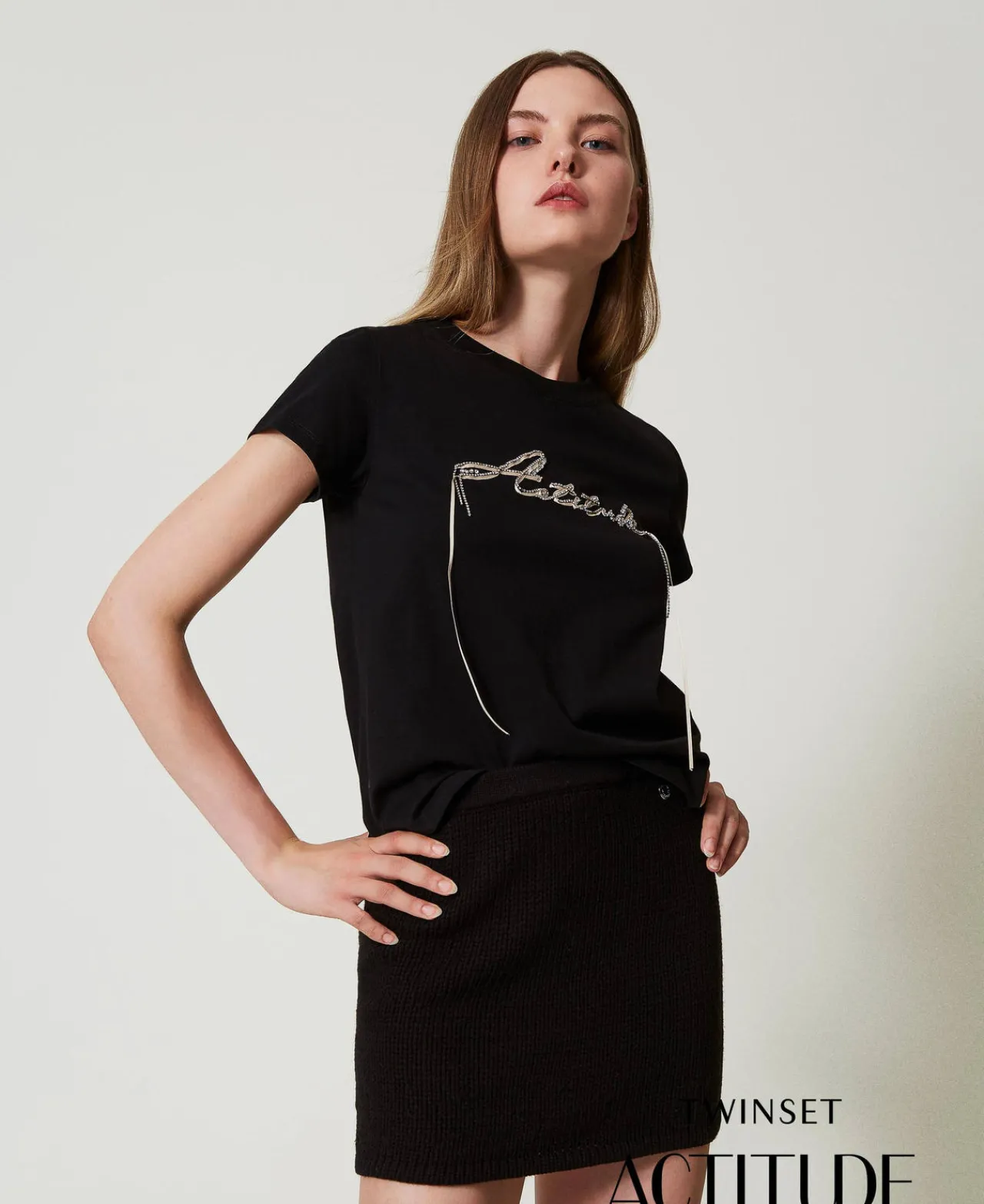 tshirt_avec_logo_et_stras_0.webp T-Shirts Et Tops*TWINSET Milano T-shirt Avec Logo Et Strass Noir