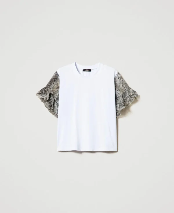 T-Shirts Et Tops*TWINSET Milano T-shirt Avec Manches Ornées D’un Imprimé Serpent Bicolore Blanc « Papers »/Imprimé Soft Serpent