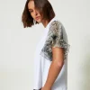 T-Shirts Et Tops*TWINSET Milano T-shirt Avec Manches Ornées D’un Imprimé Serpent Bicolore Blanc « Papers »/Imprimé Soft Serpent