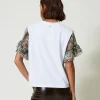 T-Shirts Et Tops*TWINSET Milano T-shirt Avec Manches Ornées D’un Imprimé Serpent Bicolore Blanc « Papers »/Imprimé Soft Serpent