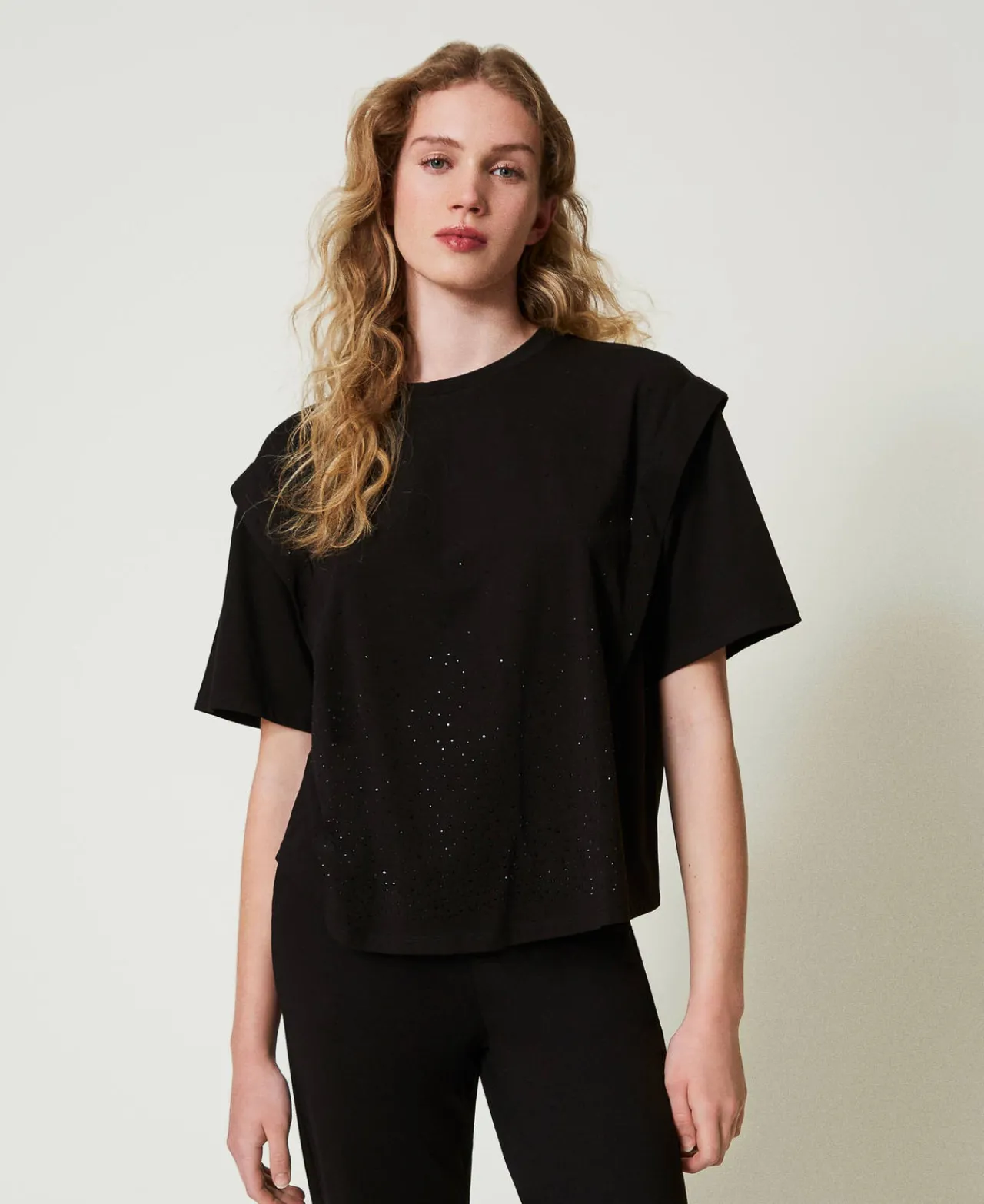 tshirt_avec_strass_dgrads_0.webp T-Shirts Et Tops*TWINSET Milano T-shirt Avec Strass Dégradés Noir