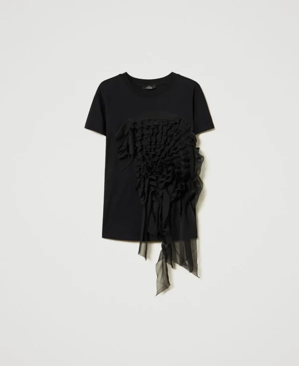 T-Shirts Et Tops*TWINSET Milano T-shirt Avec Volants En Crépon Noir