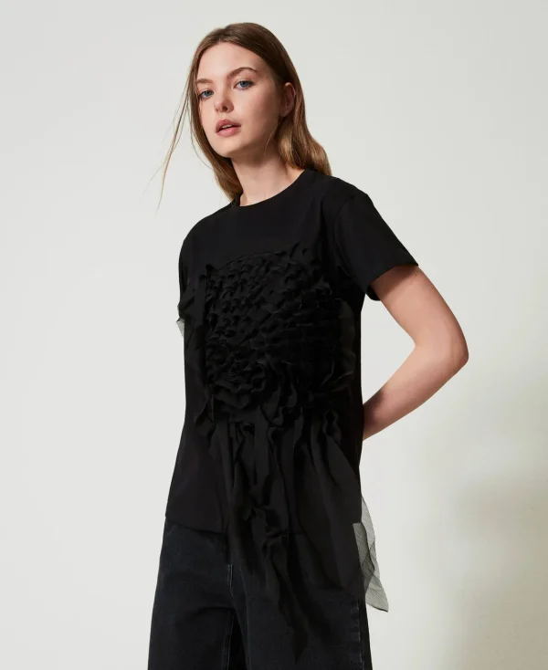 T-Shirts Et Tops*TWINSET Milano T-shirt Avec Volants En Crépon Noir