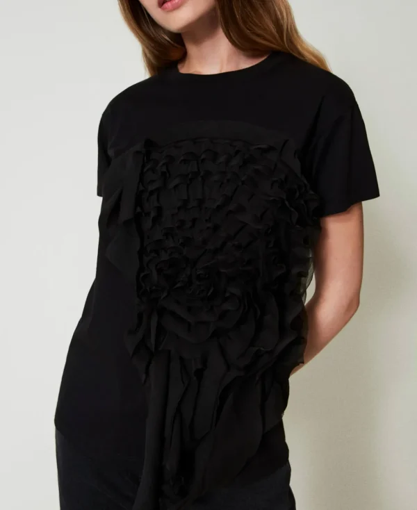 T-Shirts Et Tops*TWINSET Milano T-shirt Avec Volants En Crépon Noir