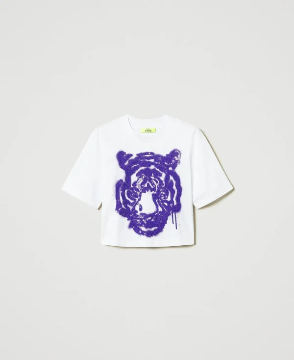 tshirt_boxy_myfo_avec_imp_1.webp T-Shirts Et Tops*TWINSET Milano T-shirt Boxy MYFO Avec Imprimé Et Sequins Imprimé Purple Tigre