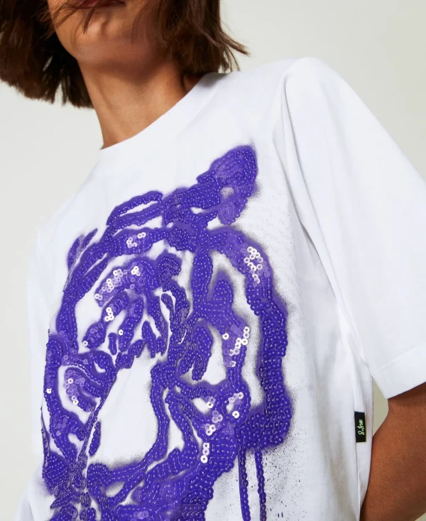tshirt_boxy_myfo_avec_imp_4.webp T-Shirts Et Tops*TWINSET Milano T-shirt Boxy MYFO Avec Imprimé Et Sequins Imprimé Purple Tigre