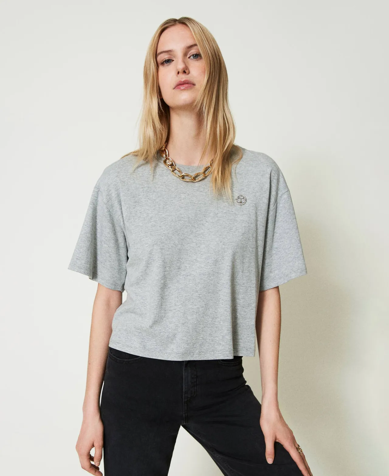 tshirt_chin_avec_oval_t_0.webp T-Shirts Et Tops*TWINSET Milano T-shirt Chiné Avec Oval T Gris moyen chiné