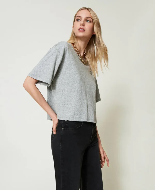 T-Shirts Et Tops*TWINSET Milano T-shirt Chiné Avec Oval T Gris moyen chiné