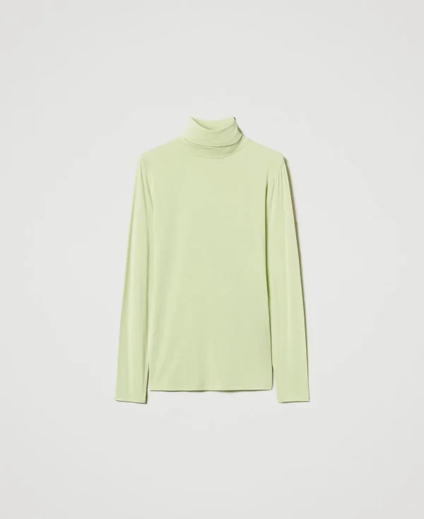 T-Shirts Et Tops*TWINSET Milano T-shirt Col Roulé Avec Broderie Siglée Vert « Soft Lime »