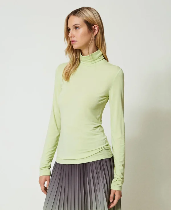 T-Shirts Et Tops*TWINSET Milano T-shirt Col Roulé Avec Broderie Siglée Vert « Soft Lime »
