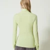 T-Shirts Et Tops*TWINSET Milano T-shirt Col Roulé Avec Broderie Siglée Vert « Soft Lime »