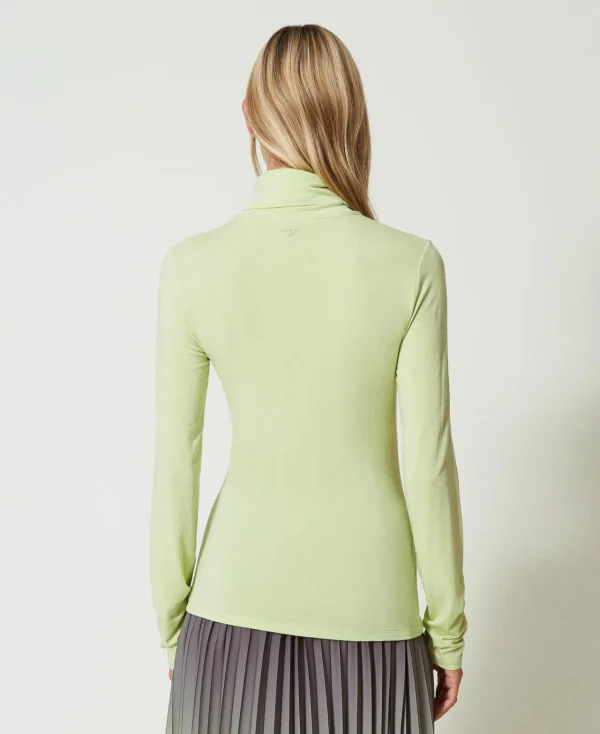 T-Shirts Et Tops*TWINSET Milano T-shirt Col Roulé Avec Broderie Siglée Vert « Soft Lime »
