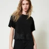 T-Shirts Et Tops*TWINSET Milano T-shirt Cropped Avec Dentelle Macramé Noir