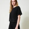 T-Shirts Et Tops*TWINSET Milano T-shirt Cropped Avec Dentelle Macramé Noir