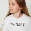 T-Shirts Et Tops*TWINSET Milano T-shirt Cropped Avec Logo Brodé Bicolore Blanc Cassé / Noir
