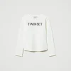 T-Shirts Et Tops*TWINSET Milano T-shirt Cropped Avec Logo Brodé Bicolore Blanc Cassé / Noir