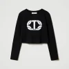 T-Shirts Et Tops*TWINSET Milano T-shirt Cropped Avec Logo Caoutchouté Noir