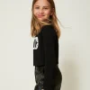 T-Shirts Et Tops*TWINSET Milano T-shirt Cropped Avec Logo Caoutchouté Noir