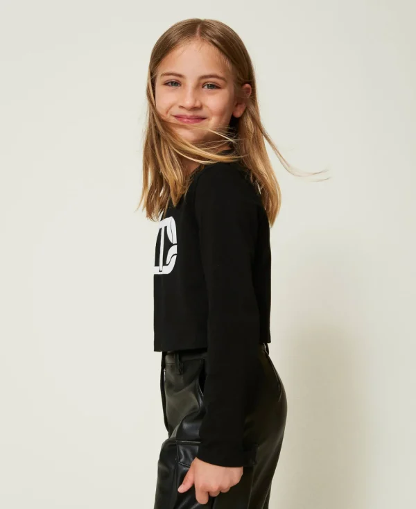 T-Shirts Et Tops*TWINSET Milano T-shirt Cropped Avec Logo Caoutchouté Noir