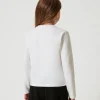 T-Shirts Et Tops*TWINSET Milano T-shirt Cropped Avec Logo Brodé Bicolore Blanc Cassé / Noir