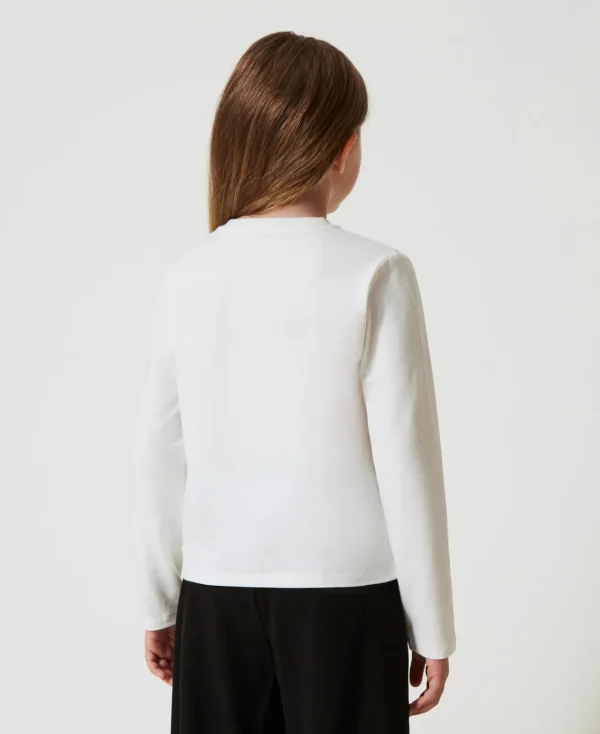 T-Shirts Et Tops*TWINSET Milano T-shirt Cropped Avec Logo Brodé Bicolore Blanc Cassé / Noir