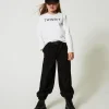 T-Shirts Et Tops*TWINSET Milano T-shirt Cropped Avec Logo Brodé Bicolore Blanc Cassé / Noir