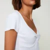 tshirt_ctel_avec_nud_0.webp T-Shirts Et Tops*TWINSET Milano T-shirt Côtelé Avec Nœud Blanc "Papers"