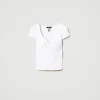 tshirt_ctel_avec_nud_1.webp T-Shirts Et Tops*TWINSET Milano T-shirt Côtelé Avec Nœud Blanc "Papers"