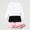 Robes*TWINSET Milano T-shirt Imprimé Et Jupe Volantée Bicolore Noir/Pink Orchid