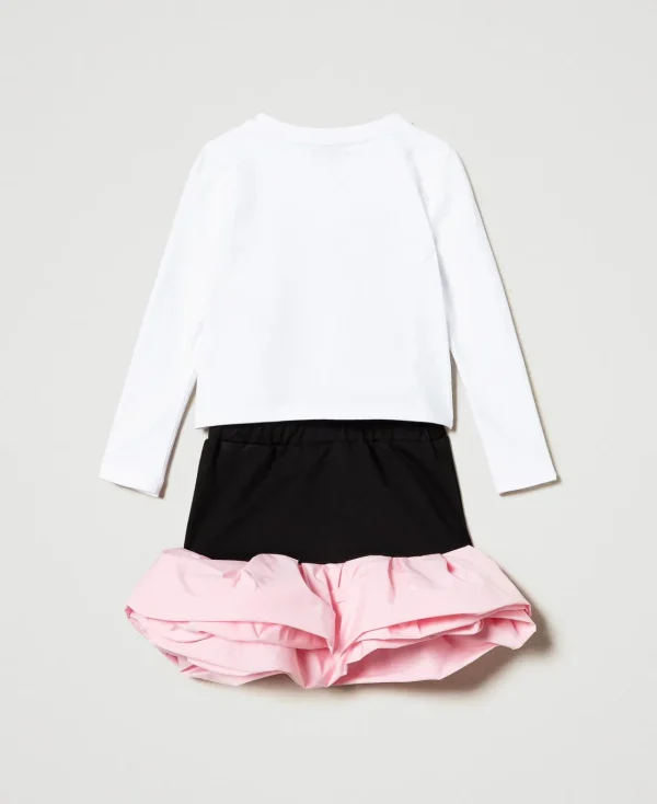 Robes*TWINSET Milano T-shirt Imprimé Et Jupe Volantée Bicolore Noir/Pink Orchid