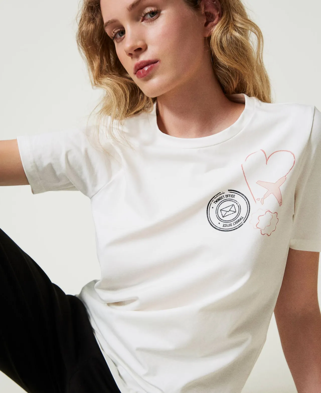 tshirt_regular_avec_impri_0.webp T-Shirts Et Tops*TWINSET Milano T-shirt Regular Avec Imprimé Pailleté Nacre