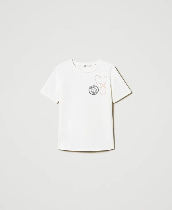 tshirt_regular_avec_impri_1.webp T-Shirts Et Tops*TWINSET Milano T-shirt Regular Avec Imprimé Pailleté Nacre