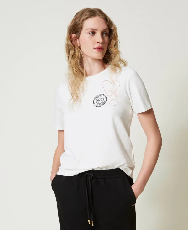 tshirt_regular_avec_impri_2.webp T-Shirts Et Tops*TWINSET Milano T-shirt Regular Avec Imprimé Pailleté Nacre