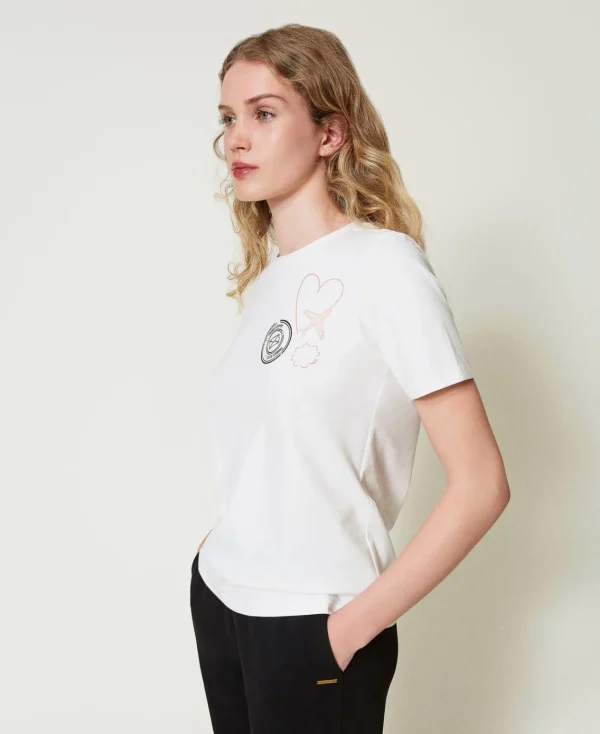 tshirt_regular_avec_impri_3.webp T-Shirts Et Tops*TWINSET Milano T-shirt Regular Avec Imprimé Pailleté Nacre