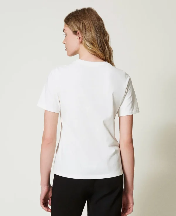 tshirt_regular_avec_impri_4.webp T-Shirts Et Tops*TWINSET Milano T-shirt Regular Avec Imprimé Pailleté Nacre